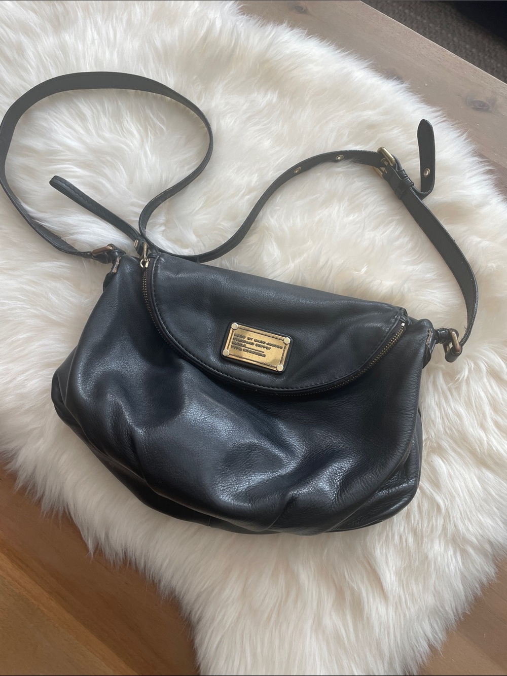 Marc by Marc Jacob’s Black Leather Shoulder Bag with Gold Plaque